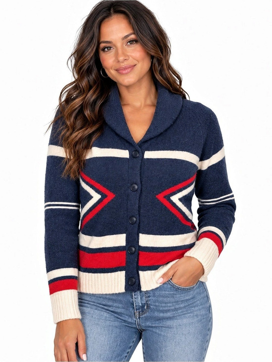 Marine Layer Sweaters - Marine Layer Varsity Shawl Cardigan Blue & Red Size Small